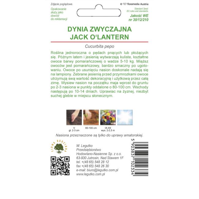 Jedlá okrasná dýně - Jack O`Lantern - Semena - W. Legutko
