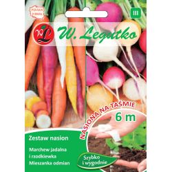 Sada semen: vícebarevná jedlá mrkev a vícebarevná ředkev s kulovitými vybouleninami - 6 m páska - Semena - W. Legutko