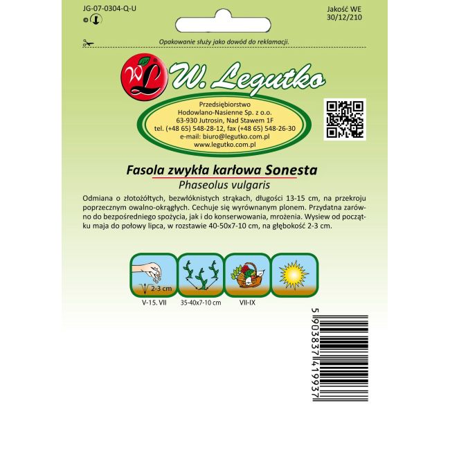 Zakrslé fazole obecné - Sonesta - Semena - W. Legutko