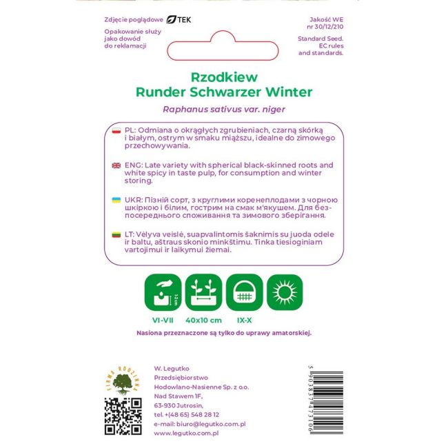 Zimní ředkev - Runder schwarzer Winter - Semena - W. Legutko